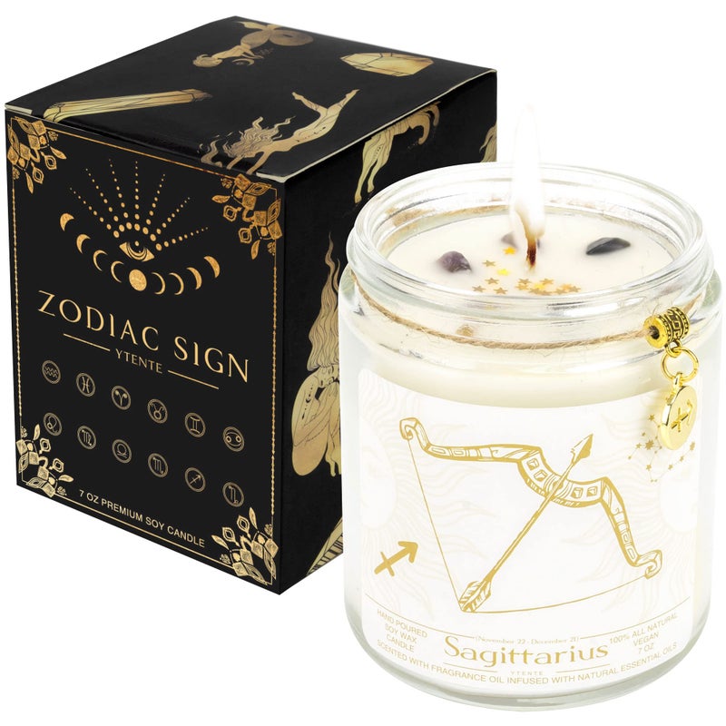 YTENTE Sagittarius Zodiac Sign Candles Gift  Zodiac Sign Crystals Candles Jar  Astrology Lavender Scented Soy Stones Candles Best Friends Gifts for Women Men Sister Brother Funny Birthday Gift - Image 1